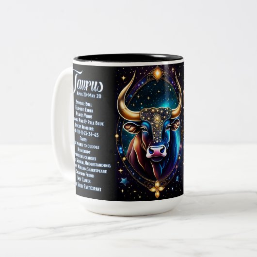 Gepersonaliseerde juweel Galaxy Zodiac Taurus Tweekleurige Koffiemok (Voorkant links)