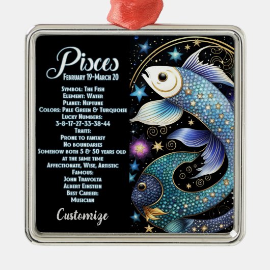 Gepersonaliseerde juweel Galaxy Zodiac Vissen Metalen Ornament (Voorkant)
