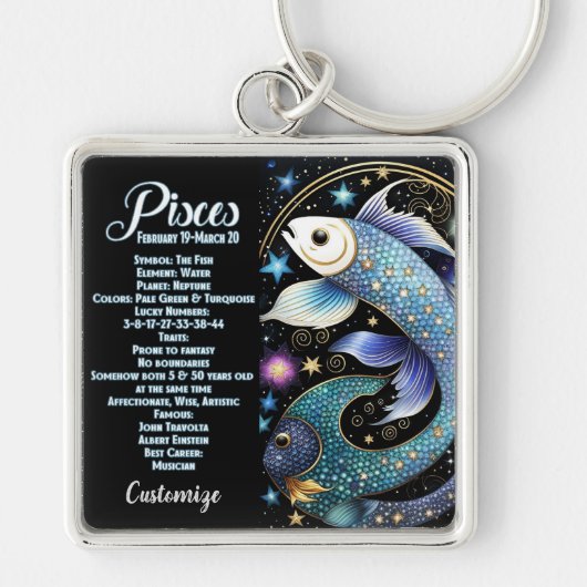 Gepersonaliseerde juweel Galaxy Zodiac Vissen Sleutelhanger (Voorkant)