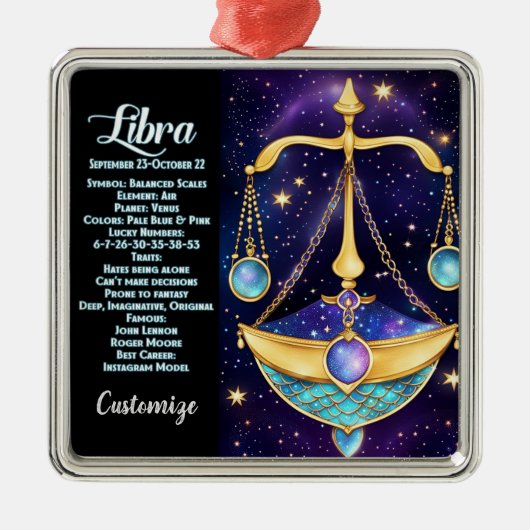 Gepersonaliseerde juweel Galaxy Zodiac Weegschaal Metalen Ornament (Voorkant)