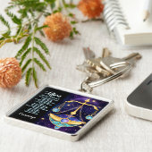 Gepersonaliseerde juweel Galaxy Zodiac Weegschaal Sleutelhanger (Zijkant)