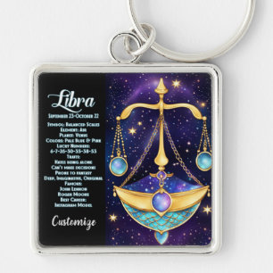 Gepersonaliseerde juweel Galaxy Zodiac Weegschaal Sleutelhanger