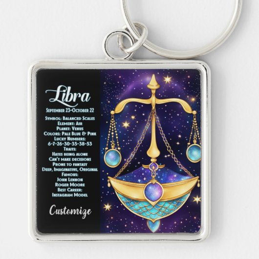 Gepersonaliseerde juweel Galaxy Zodiac Weegschaal Sleutelhanger (Voorkant)