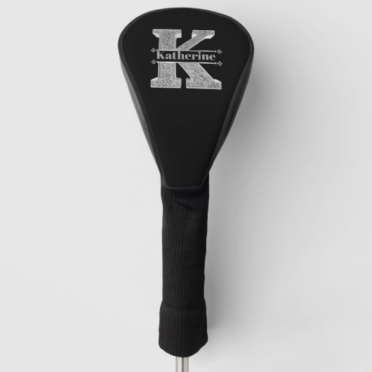 Gepersonaliseerde K Initiaal Silver Monogram Jouw  Golfheadcover (Voorkant)