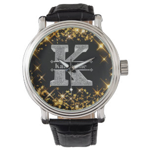 Gepersonaliseerde K Initiaal Silver Monogram Jouw  Horloge