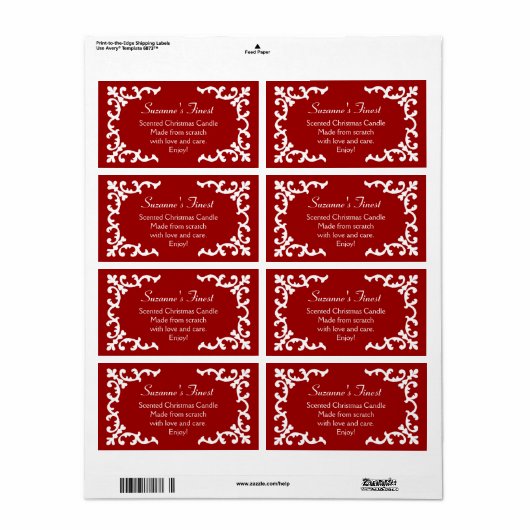 Gepersonaliseerde Kaars of Canning Jar Red Label (Full Sheet)