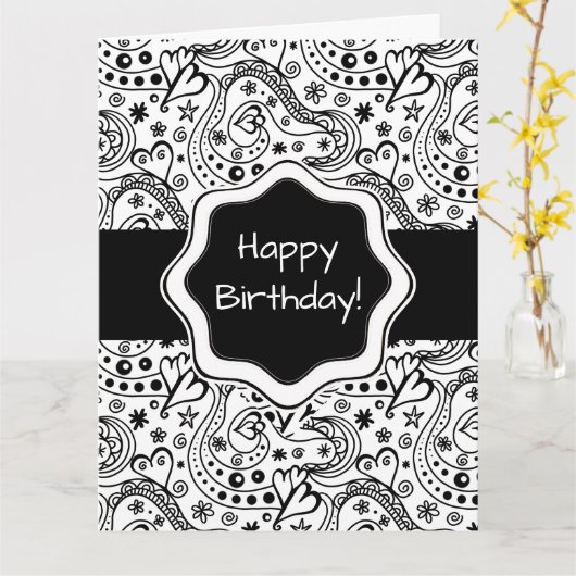 Gepersonaliseerde Kaart Harten Doodle met Inner Ve (Gele Bloem)