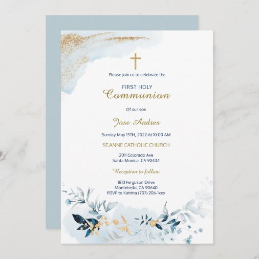 Gepersonaliseerde Kaart van de Eerste Heilige Comm (Voorkant / Achterkant)