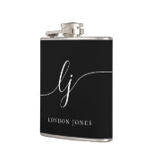 Gepersonaliseerde kalligrafie Black Bachelorette Heupfles (Links)