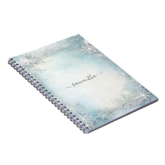 Gepersonaliseerde kalligrafie Blauw Wit Sneeuwvlok Notitieboek (Rechterzijde)