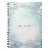 Gepersonaliseerde kalligrafie Blauw Wit Sneeuwvlok Notitieboek (Voorkant)