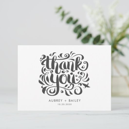 Gepersonaliseerde kalligrafie bruiloft Dank u Bedankkaart (Staand voorkant)