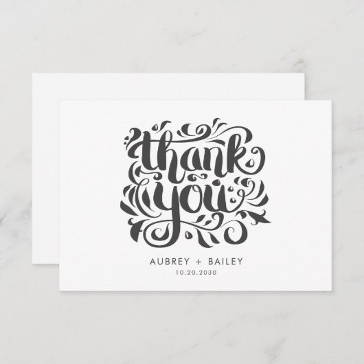 Gepersonaliseerde  kalligrafie bruiloft Dank u Bedankkaart (Voorkant / Achterkant)