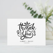 Gepersonaliseerde kalligrafie bruiloft Dank u Bedankkaart (Staand voorkant)