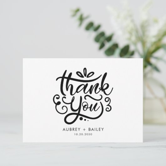 Gepersonaliseerde kalligrafie bruiloft Dank u  Bedankkaart (Staand voorkant)