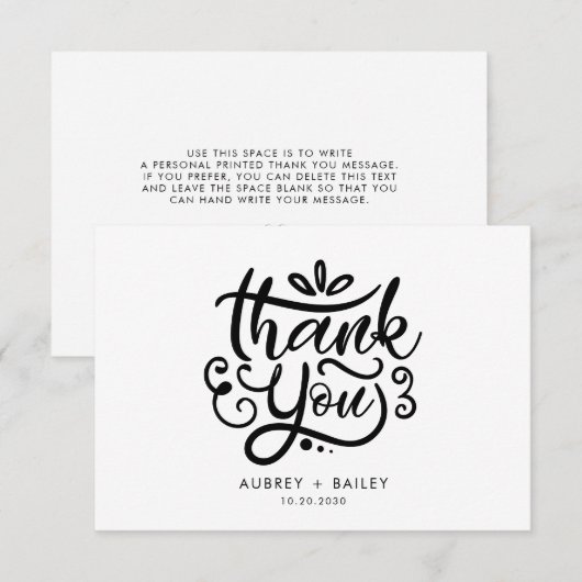 Gepersonaliseerde kalligrafie bruiloft Dank u Bedankkaart (Voorkant / Achterkant)