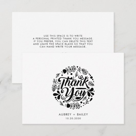 Gepersonaliseerde kalligrafie bruiloft Dank u Bedankkaart (Voorkant / Achterkant)