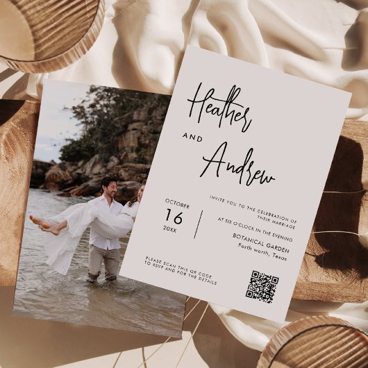 Gepersonaliseerde kalligrafie QR-code bruiloft Kaart