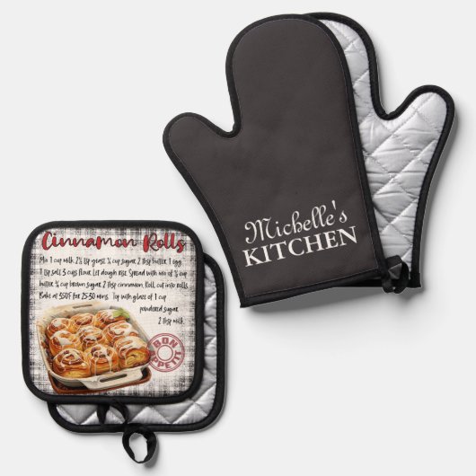 Gepersonaliseerde kaneelbroodjes bakken recept ovenwant & pannenlap set (Voorkant / Achterkant)