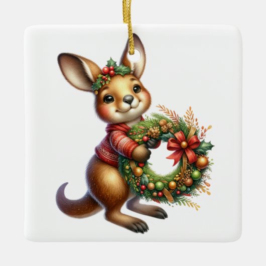 Gepersonaliseerde Kangaroo Australian Christmas Keramisch Ornament (Voorkant)