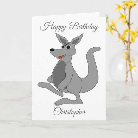 Gepersonaliseerde Kangaroo Design Verjaardag Kaart (Gele Bloem)