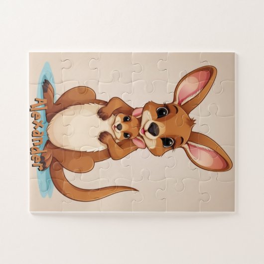 Gepersonaliseerde kangoeroe met baby in zakje legpuzzel (Horizontaal)