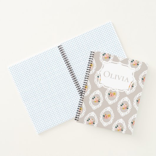 Gepersonaliseerde Kant Bloemen Girly Notitieboek (Binnen)