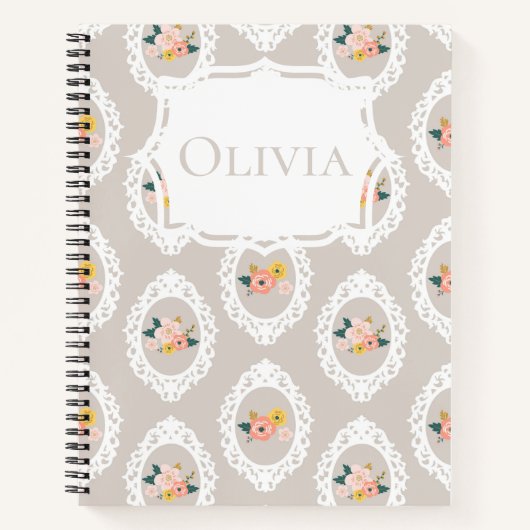 Gepersonaliseerde Kant Bloemen Girly Notitieboek (Voorkant)