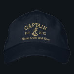 Gepersonaliseerde kapitein met anker pet<br><div class="desc">Geborduurde kapitein pet .. ideaal voor zeilers .. kapitein en touw en anker gepersonaliseerde pet van Ricaso</div>