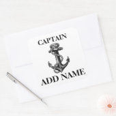 Gepersonaliseerde Kapitein Naam Navy Anker en Touw Vierkante Sticker (Envelop)
