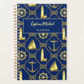 Gepersonaliseerde Kapitein Nautical Navy Gold Planner (Voorkant)
