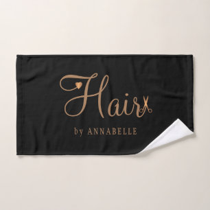 Gepersonaliseerde kapsalon naam elegant goud zwart handdoek
