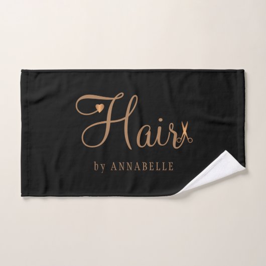 Gepersonaliseerde kapsalon naam elegant goud zwart handdoek (Handdoek)