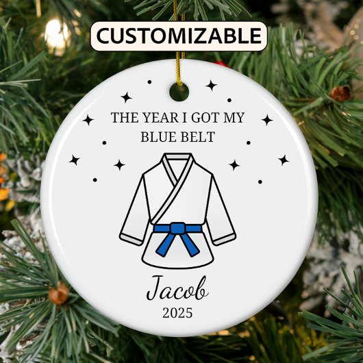 Gepersonaliseerde Karate Blue Belt, Taekwondo Outf Keramisch Ornament