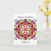 Gepersonaliseerde kardinaal en bloemen Mandala Bir Kaart (Gele Bloem)