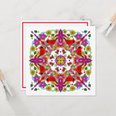 Gepersonaliseerde kardinaal en bloemen Mandala Bir Kaart (Voorkant / Achterkant in situ)