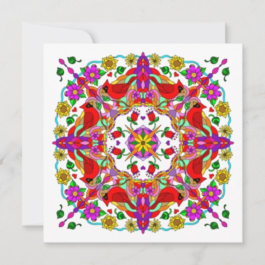 Gepersonaliseerde kardinaal en bloemen Mandala Bir Kaart (Voorkant)