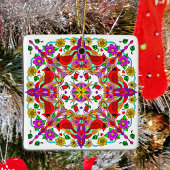 Gepersonaliseerde kardinaal en bloemen Mandala Keramisch Ornament