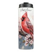 Gepersonaliseerde Kardinaal en Bloemen Thermische  Thermosbeker (Voorkant)