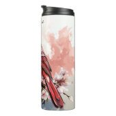 Gepersonaliseerde Kardinaal en Bloemen Thermische  Thermosbeker (Geroteerd rechts)