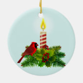 Gepersonaliseerde kardinaal en kaars op lichtblauw keramisch ornament (Achterkant)