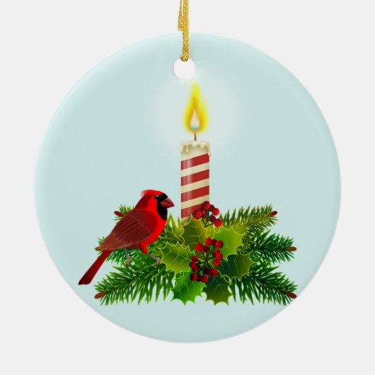 Gepersonaliseerde kardinaal en kaars op lichtblauw keramisch ornament (Achterkant)