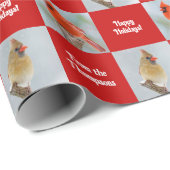 Gepersonaliseerde Kardinaal Vogels Rode Check Kers Cadeaupapier (Rol Hoek)