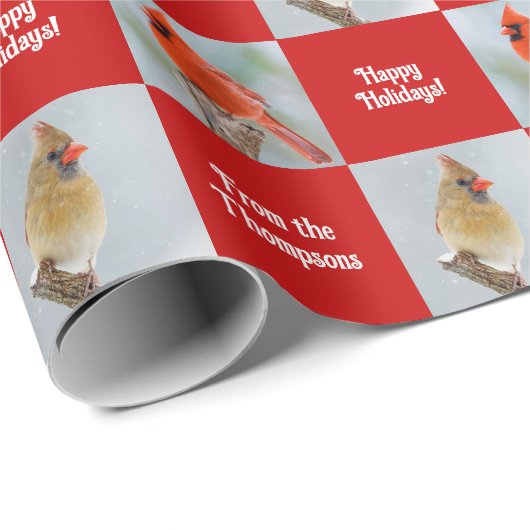 Gepersonaliseerde Kardinaal Vogels Rode Check Kers Cadeaupapier (Rol Hoek)