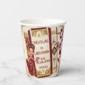 Gepersonaliseerde karikatuur Ruby en goud Sweet 16 Papieren Bekers (Achterkant)
