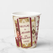 Gepersonaliseerde karikatuur Ruby en goud Sweet 16 Papieren Bekers (Voorkant)