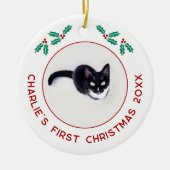 Gepersonaliseerde kat eerste kerstfoto keramisch ornament (Voorkant)