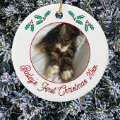 Gepersonaliseerde kat eerste kerstfoto keramisch ornament
