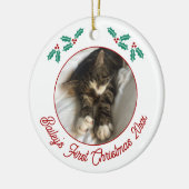 Gepersonaliseerde kat eerste kerstfoto keramisch ornament (Links)