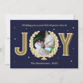 Gepersonaliseerde Kat Foto Blauw Goud Vreugde Kers Feestdagenkaart (Voorkant)